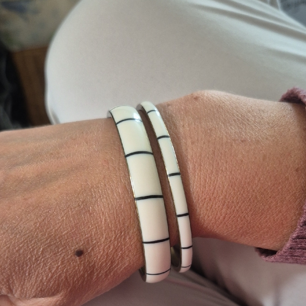 Vintage White and Black Enamel Bangle Bracelets